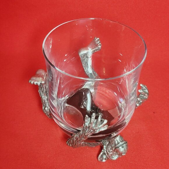 Vintage Frankli Wild Pewter Monkey Base Clear Tumbler Whiskey Glass - Picture 10 of 14